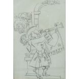 HARRY RUTHERFORD (1903-1985) PENCIL DRAWING 'Herald with trumpet' original sketch for book