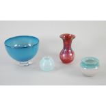 ADRIAN SANKEY STUDIO GLASS VASE, globular with waisted neck, the textured cranberry glass having