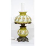 VICTORIAN GAS LAMP-STYLE ELECTRIC TABLE LAMP, with lobed white opaque glass body and mushroom shade,