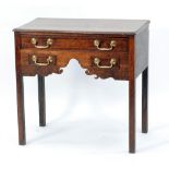 LATE 18th CENTURY OAK AND MAHOGANY CROSSBANDED LOW BOY, the moulded oblong top above one long and
