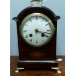 EARLY 20th CENTURY GEORGIAN STYLE INLAID MAHOGANY MANTEL CLOCK with 8 days movement striking on a