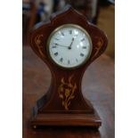 EDWARDIAN MARQUETRY INLAID MAHOGANY MANTEL CLOCK with Duverdrey and Bloquel, French movement,