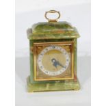 ELLIOT, MODERN GREEN ONYX CASED MANTLE CLOCK, key wind movement, roman dial with silvered chapter