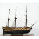 'LE SUPERBE', KIT BUILT BALSA WOOD MODEL OF A THREE MASTED GUN SHIP, on wood stand, 33 1/2" (85.1cm)