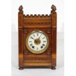 LATE NINETEENTH CENTURY OAK CASED MANTLE CLOCK, enamelled roman dial, movement striking on two