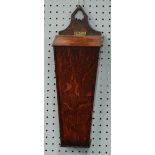 ANTIQUE OAK MURAL KNIFEBOX, tapering form with hinged cover and inverted heart shaped hanging