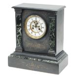 W.H. JOHNSON, SHEFFIELD, LATE VICTORIAN BLACK SLATE MANTEL CLOCK, the 4 3/4" enamelled Roman two