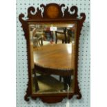 EDWARDIAN INLAID MAHOGANY WALL MIRROR, in the Georgian style, the oblong bevel edged plate in a