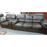 A 3 SEATER BROWN LEATHER SETTEE AND A SINGLE BROWN LEATHER CHAIR