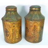 PAIR OF LATE NINETEENTH CENTURY SUTCLIFFE & CO, MANCHESTER, TOLE WARE CHINESE TEA CANISTERS,