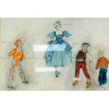 FRAMED AND GLAZED SKETCH OF COSTUME DESIGNS FOR THE ROYAL OPERA HOUSE PRODUCTION OF PINOCCHIO, by