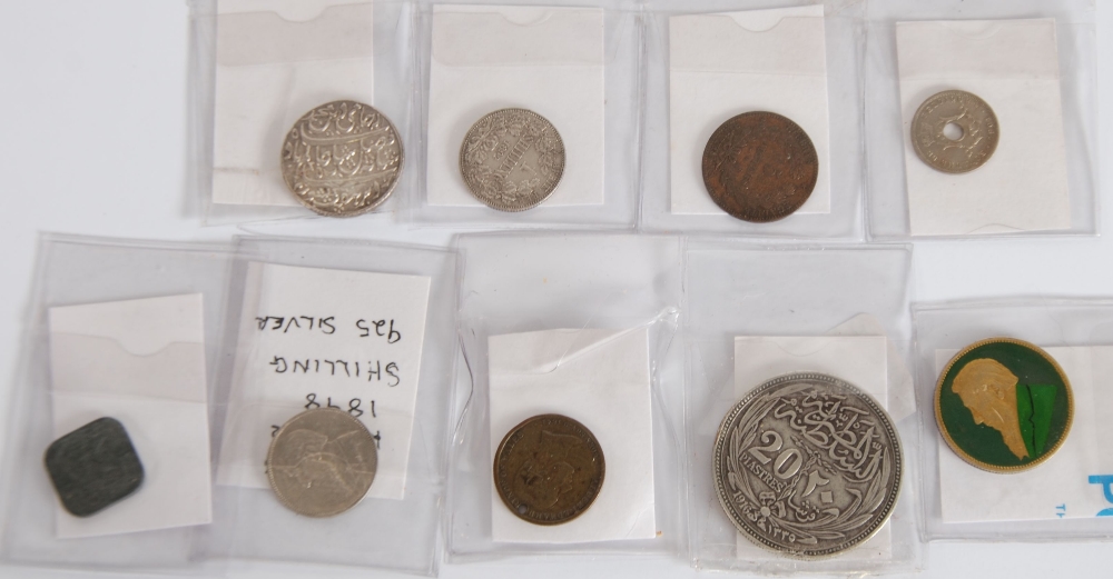 EGYPTIAN EARLY TWENTIETH CENTURY TWENTY PIASTRES SILVER COIN, 1916 (VF) AND EIGHT OTHER WORLD COINS,