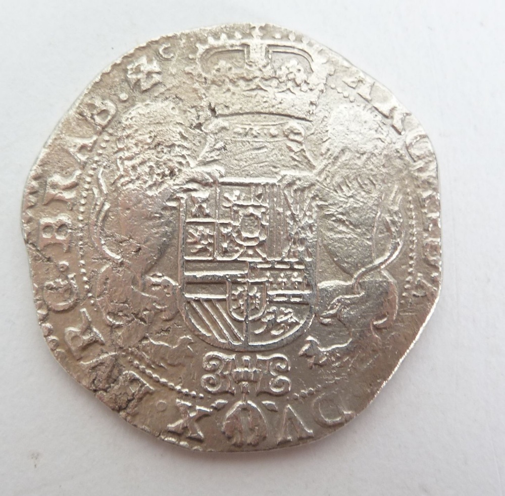 "HOLLANDIA" WRECK SPANISH NETHERLANDS DUCATON 1648 PHILIP IV BRABANT SILVER COIN, uneven edge, - Image 2 of 2