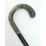 LATE NINETEENTH CENTURY RUSSIAN SILVER HANDLED WALKING STICK, the silver 'C' scroll handle
