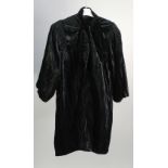 A LADY'S BLACK VELVET JACKET AND BLACK VELVET EVENING COAT, rouched detail to the top of the sleeves