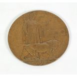 WORLD WAR I BRONZE MEMORIAL PLAQUE AWARDED TO ALBERT KNOWLES