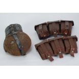 TWO THIRD REICH BROWN LEATHER MAUSER 3 CELL AMMUNITION POUCHES, each of three pouches with button