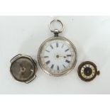 LADY'S LATE 19TH CENTURY ENGRAVED CONTINENTAL SILVER POCKET WATCH, with key wind movement (af);