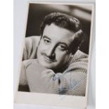PETER SELLERS SIGNED BLACK AND WHITE PORTRAIT PHOTOGRAPH postcard size, close-up casual, wistful