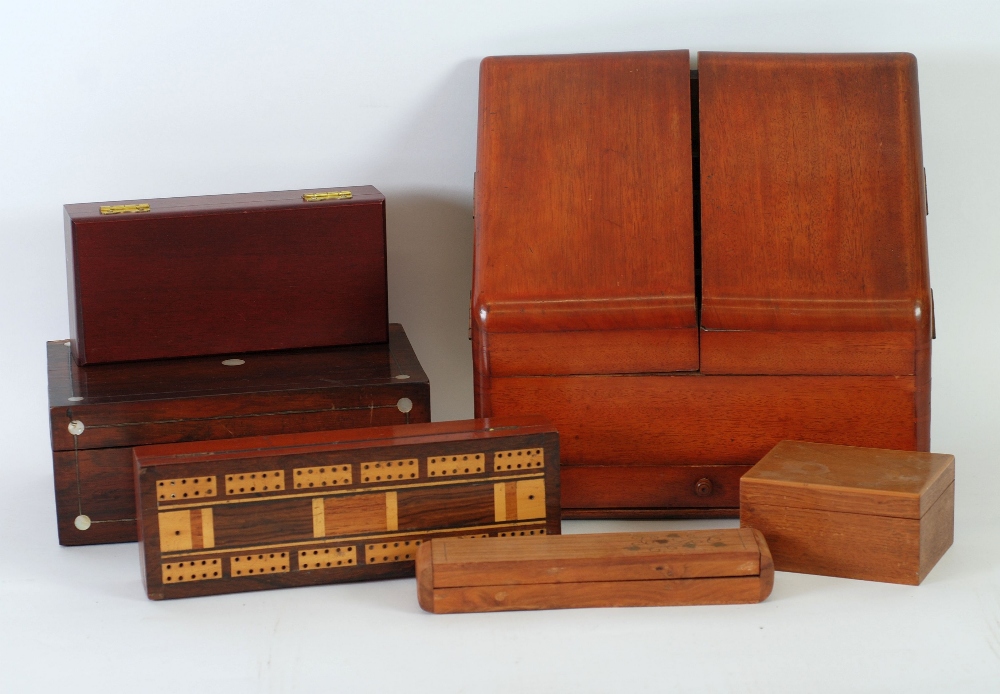 VICTORIAN MAHOGANY STATIONARY BOX, with fitted interior and full width shallow draw, 11 ¼" x 12" x 6