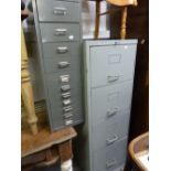 BISLEY, GREY METAL TALL NEST OF 11 NARROW GRADUATED DRAWERS, A GREY METAL FILING CABINET AND A