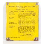 LONDON MIDLAND AND SCOTTISH RAILWAY SMALL ENAMEL SIGN 'Instructions to Stationary Boiler