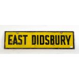 ENAMEL STATION LAMP TABLET/SIGN 'EAST DIDSBURY' MANCHESTER two-sided oblong black on yellow with a