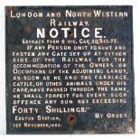 19th CENTURY CAST IRON NOTICE 'LONDON AND NORTH WESTERN RAILWAY' WHITE LETTERING ON BLACK GROUND '