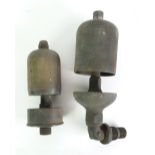 PAIR OF GREAT WESTERN BRASS LOCOMOTIVE WHISTLES OF DOMED CYLINDRICAL FORM the larger whistle with