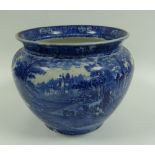 CAULDON BLUE AND WHITE POTTERY JARDINIERE, typical form, printed with rural landscapes, 9 1/2" (24.