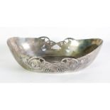 ART NOUVEAU TUDRIC PEWTER EMBOSSED AND PIERCED DISH, of shallow oval form, embossed with