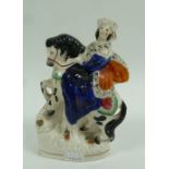 NINETEENTH CENTURY STAFFORDSHIRE POTTERY FLAT BACK EQUESTRIAN FIGURE OF QUEEN VICTORIA, 7" (17.