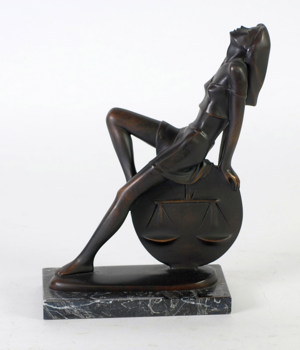 ITALICA 'LIBRA' MODERN SPANISH BRONZE FIGURE OF A FEMALE, dark brown patination, modelled