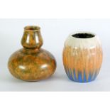 RUSKIN CRYSTALINE GLAZED POTTERY OVIFORM vase, decorated with off white runnings over orange and