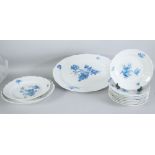 TWENTY TWO PIECE MEISSEN BLUE AND WHITE PORCELAIN PART DINNER SERVICE, printed with butterflies