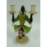MURANO, ITALIAN COLOURED GLASS FIGURAL CANDLE HOLDER, on circular domed base, 12" (30.5cm) high,