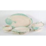 SEVEN PIECE BURLEIGH WARE MOULDED POTTERY FISH SERVICE FOR FOUR PERSONS, modelled as flat fish,