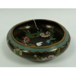 TWENTIETH CENTURY ORIENTAL CLOISONNE BOWL, of shallow form, decorated in colours with flowers, on