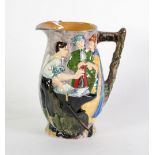 BURLEIGH WARE 'THE RUNAWAY MARRIAGE' MOULDED POTTERY JUG, of ovoid form with angular rustic scroll