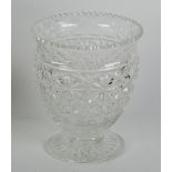 HEAVY CUT GLASS FLOWER VASE, of footed urn form, 8 1/2" (21.6cm) high
