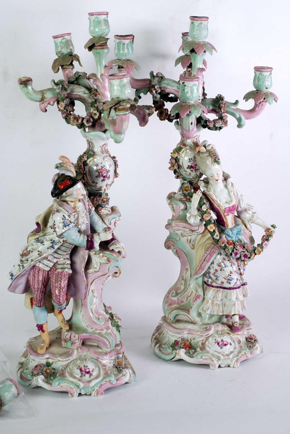 A PAIR OF LARGE LATE NINETEENTH CENTURY GERMAN PORCELAIN CANDELABRA, the removable four branch - Image 2 of 2
