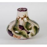 COBRIDGE 'PLUM' PATTERN HAND PAINTED POTTERY VASE, of squat, footed form with short, tapering