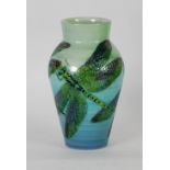 SALLY TUFFIN FOR DENNIS CHINA WORKS, LIMITED EDITION TUBE LINED POTTERY 'DRAGON FLY' VASE, of