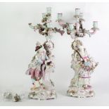 A PAIR OF LARGE LATE NINETEENTH CENTURY GERMAN PORCELAIN CANDELABRA, the removable four branch
