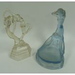 PROBABLY FRENCH, BLUE STAINED MOULDED GLASS FIGURAL DISH, shaped triangular form with mermaid