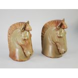 TWO LLADRO PORCELAIN GRECIAN STYLE HORSES HEAD MANTEL ORNAMENTS OR BOOKENDS, with high fired