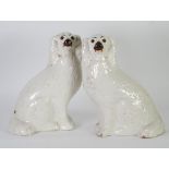 A PAIR OF STAFFORDSHIRE STYLE FIRESIDE DOGS, FLAT BACK WITH BEAD EYES (ONE A.F.) 14" HIGH (2)