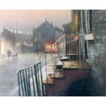 BOB RICHARDSON (b1938) PASTEL DRAWING 'Hebden Bridge, street scene by evening light' Signed and