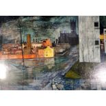 MARK W HALL (modern) OIL PAINTING ON BOARD An abstracted Northern townscape Signed 48" x 60" (122