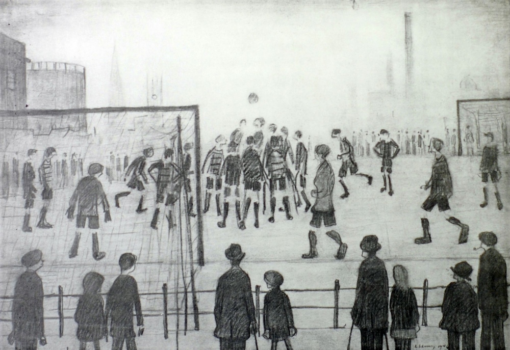 •LAURENCE STEPHEN LOWRY (1887 - 1976) ARTIST SIGNED PRINT OF A PENCIL DRAWING 'The Football Match'